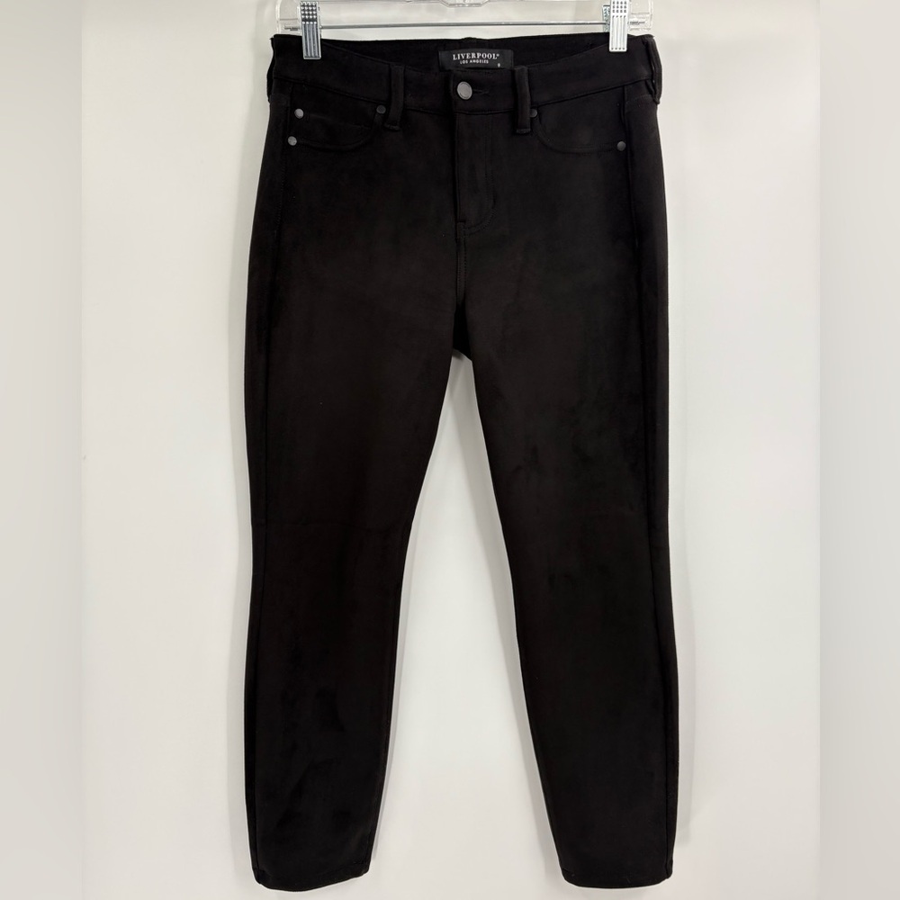 Liverpool Madonna mid rise stretch skinny black faux suede jeans size 4/27